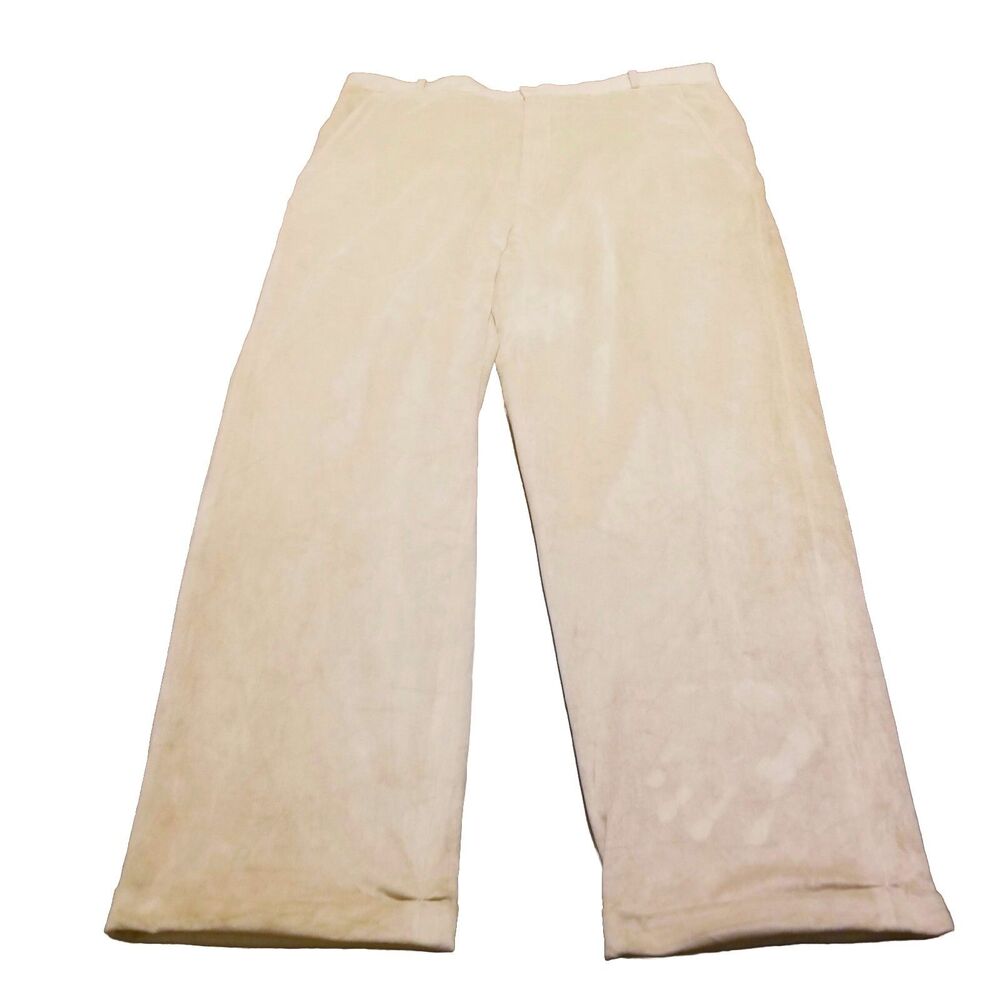 Saxony Velvet Pants Men's Size 42 Beige Vintage Wide Leg Nylon Lined (41×31)